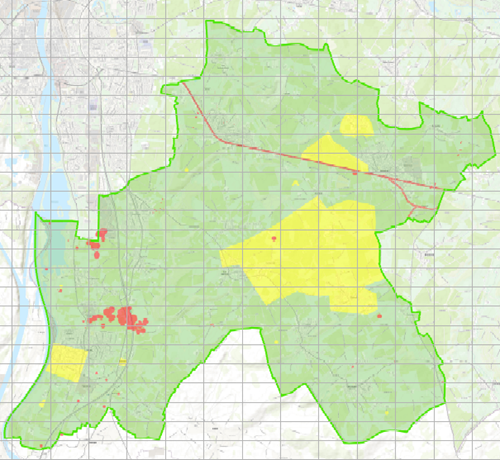 Kaart waarop risicogebieden voor ontplofbare oorlogsresten te zien zijn.